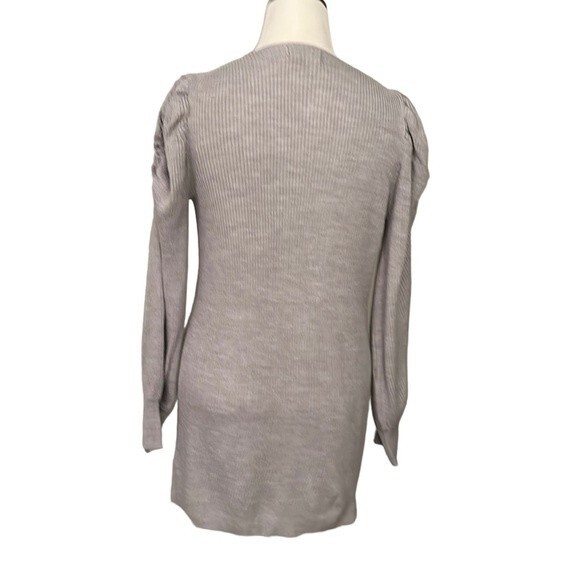 By Anthropologie Gray Ribbed Puff Sleeve Open Front Sweater Cardigan Size Small - Picture 2 of 7